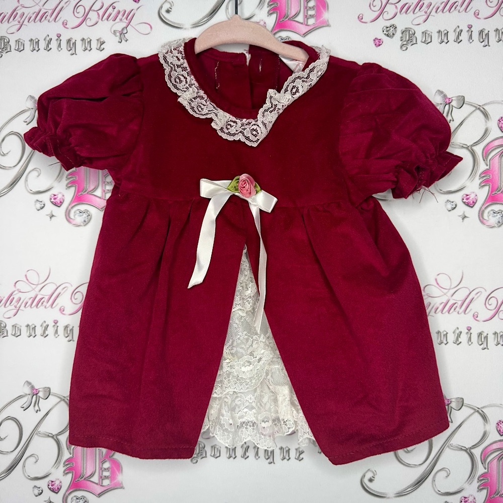 Jilly dress velvet velour style fabric rose bud ribbonn lace christmas 🎄 baby